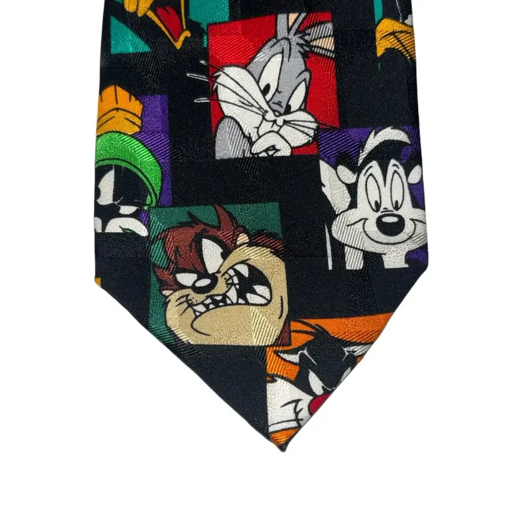 Looney Tunes Mania Silk Tie Colorful Bugs Bunny Taz Daffy Martian Vintage